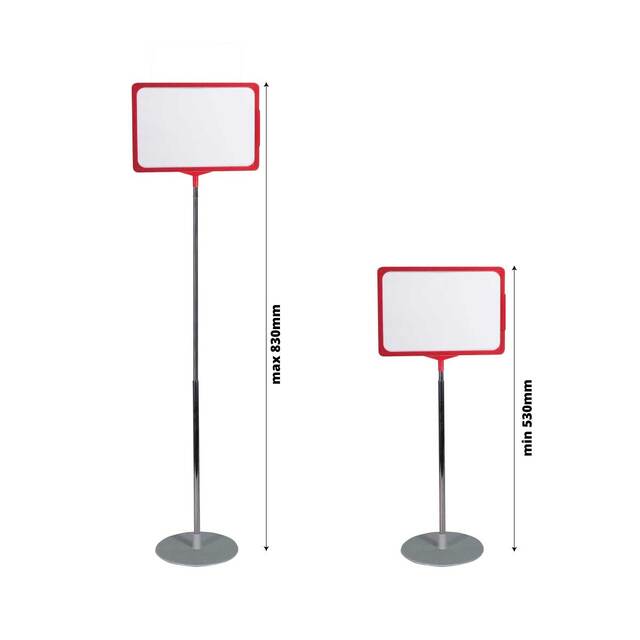 Stand reglabil telescopic (320-620mm), cu rama plastic roșie, format A4 (210x297mm), 2buc/set