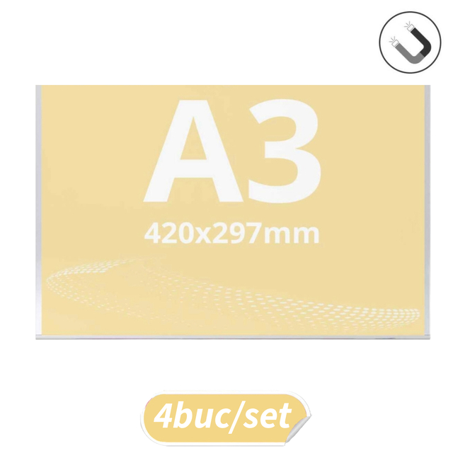 Insert transparent tip C cu bandă magnetica, format A3 (297x420mm), Landscape, 4buc/set, JJ DISPLAYS