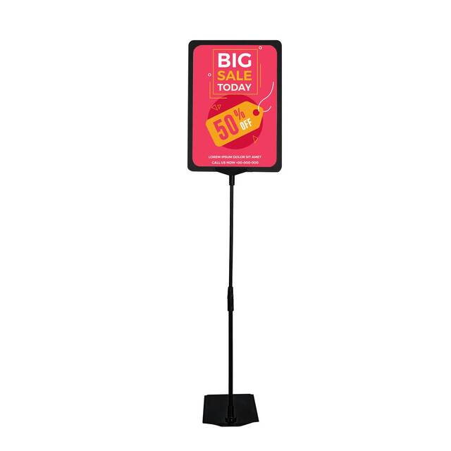 Stand reglabil telescopic (320-620mm), cu rama plastic neagră, format A4 (210x297mm)