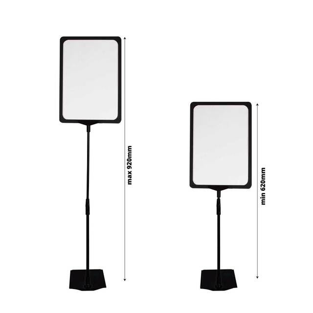 Stand reglabil telescopic (320-620mm), cu rama plastic neagră, format A4 (210x297mm), 2buc/set