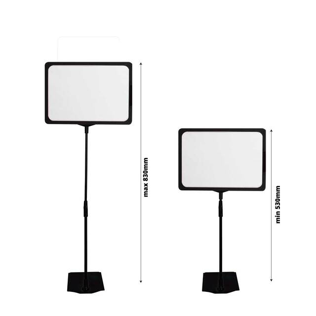 Stand reglabil telescopic (320-620mm), cu rama plastic neagră, format A4 (210x297mm), 2buc/set