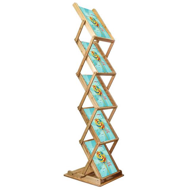 Stand/Suport brosuri, pliante ZIG ZAG din Bambus, cu 5 buzunare format A4 (210x297mm)