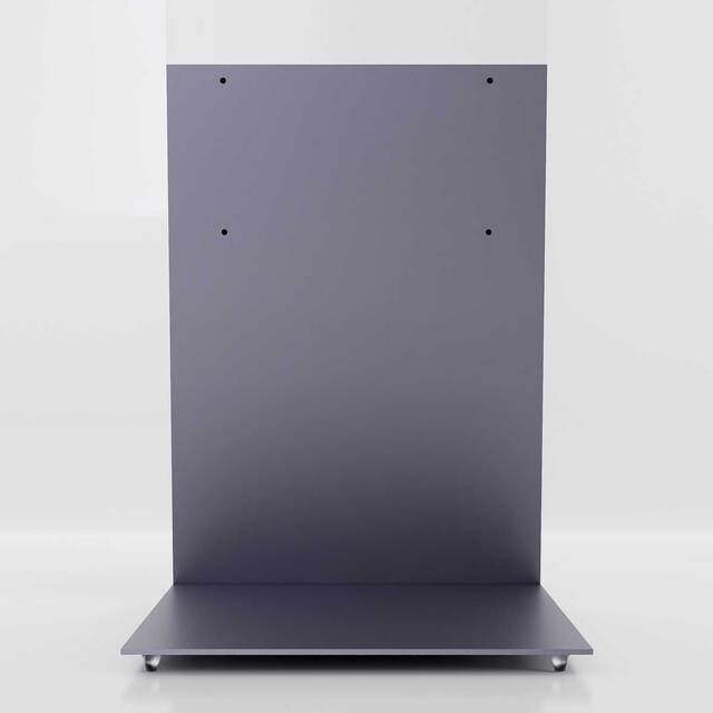 Showroom Display din plexiglas incolor cu bază metalică gri, format 250x350x1050(H)mm, 2 insert-uri tip U, format A4 (210x297mm).