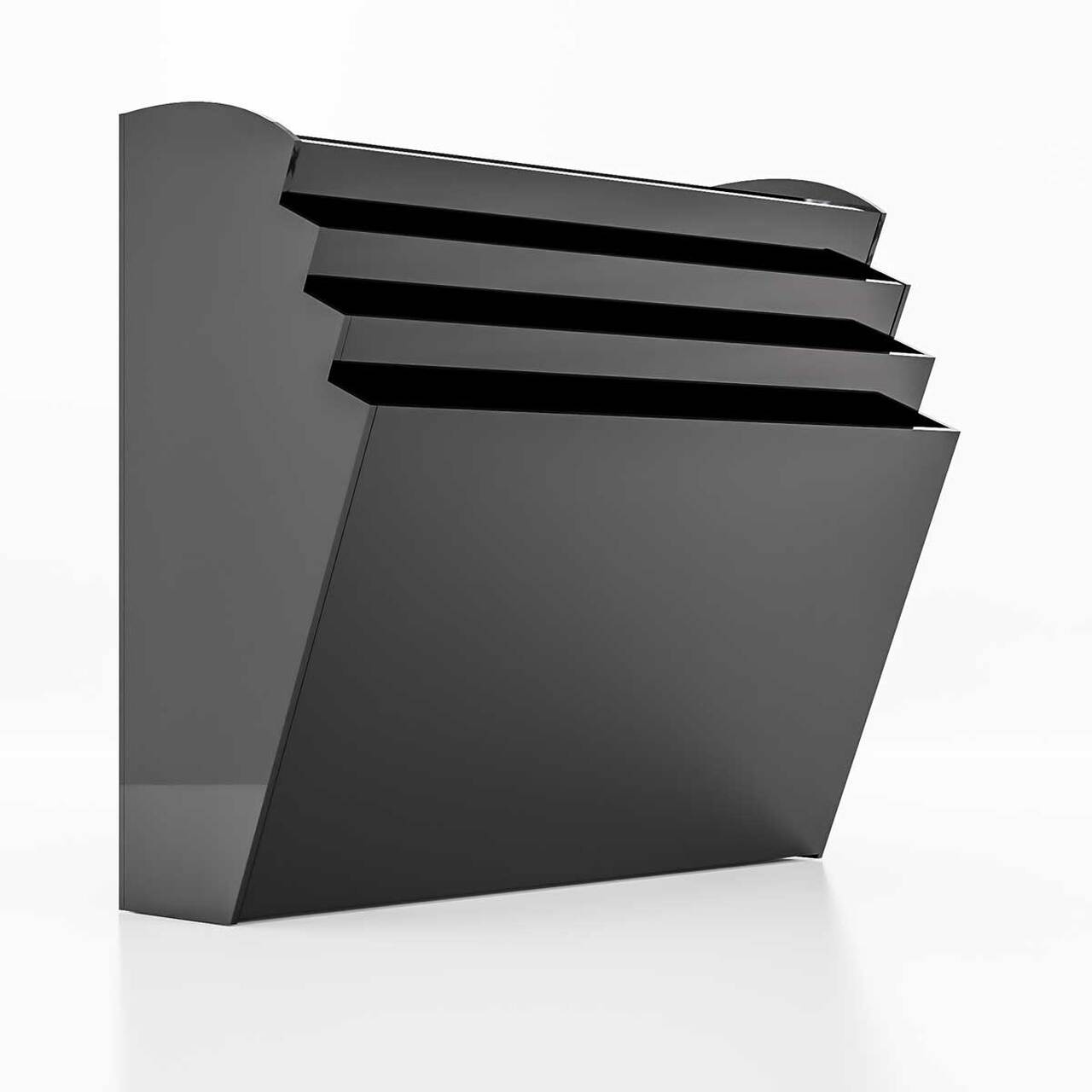 Suport de perete pentru broșuri, negru, cu 4 buzunare format A4( 210x297mm), landscape.