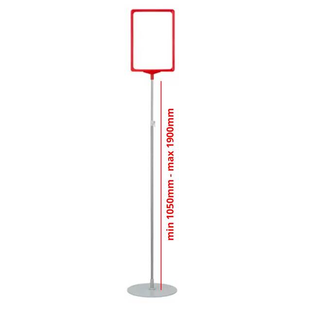  Stand reglabil telescopic (1050-1900 mm) cu rama plastic, A4(210x297mm), Roșu