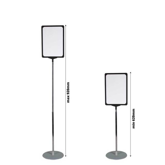 Stand reglabil telescopic (320-620mm), cu rama plastic neagră, format A4 (210x297mm), 2buc/set.