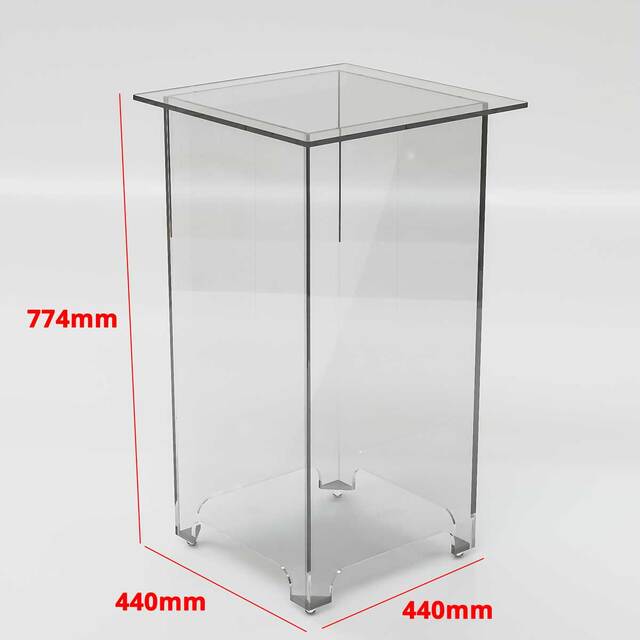 Masă din plexiglas, format desk 440x440mm, pentru expunere aranjamente florale, JJ Displays.