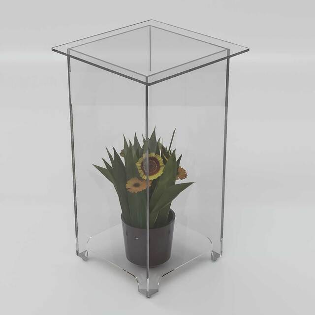 Masă din plexiglas pentru expunere aranjamente florale, JJ Displays, dimensiuni la cerere.