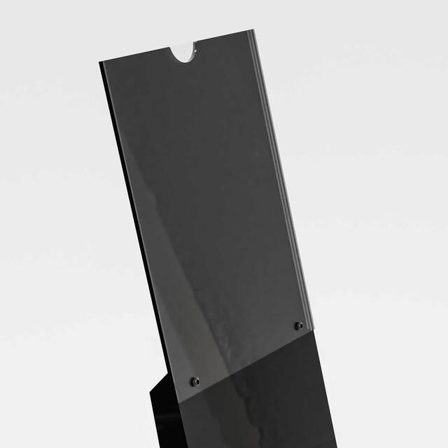 Stand afișaj PREMIUM pentru showroom-uri, negru, cu insert format A4( 210x297mm), dimensiuni la cerere.