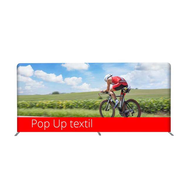 Pop Up cu personalizare pe material textil, perete click DREPT, simpla fata, 6 x 2.3 m