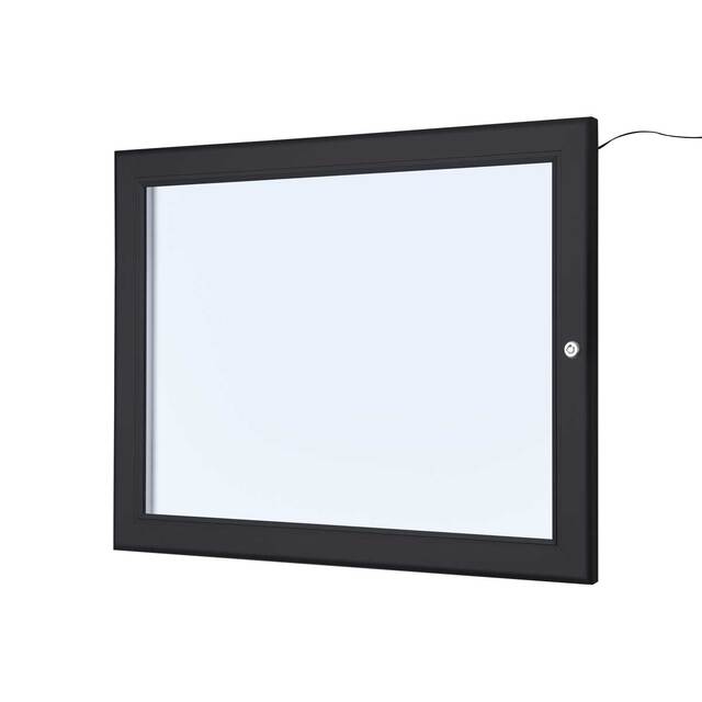 Meniu  HORECA magnetic de perete, PREMIUM, iluminat cu LED, pentru exterior, cu încuietoare, culoare neagră, format 2 x A4  