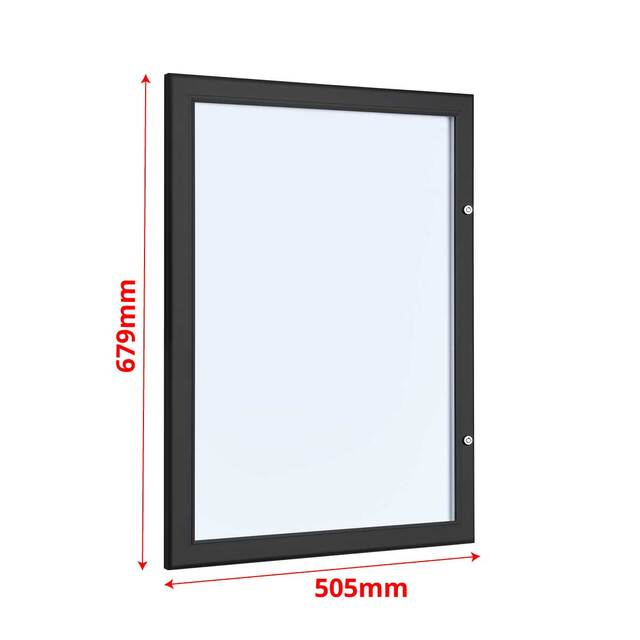 Meniu  HORECA magnetic de perete, PREMIUM, iluminat cu LED, pentru exterior, cu încuietoare, culoare neagră, format 4 x A4