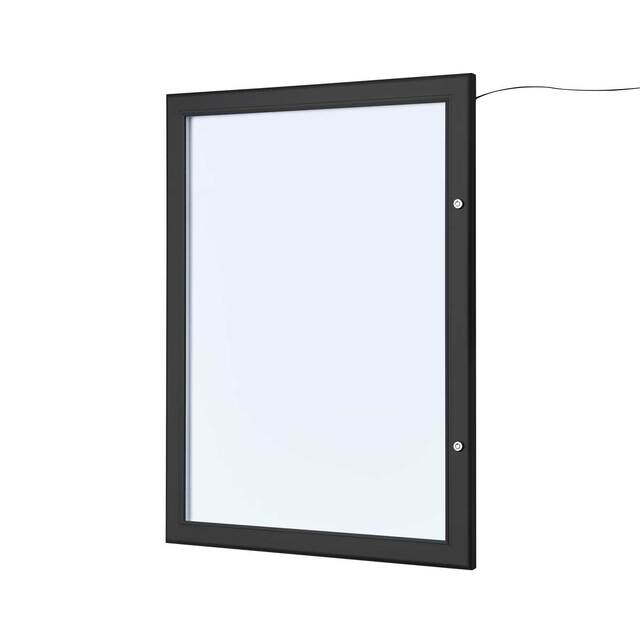 Meniu  HORECA magnetic de perete, PREMIUM, iluminat cu LED, pentru exterior, cu încuietoare, culoare neagră, format 4 x A4