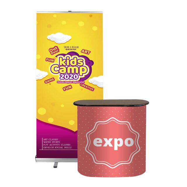 Pachet BASIC, format din roll banner si desk expo, cu personalizare inclusa