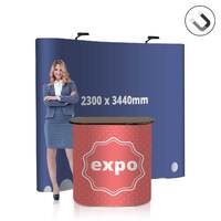 Pachet de produse BASIC pentru targuri, evenimente si expozitii, format din perete magnetic CURB 3x3 si desk expo , cu personalizare inclusa, JJ DISPLAYS