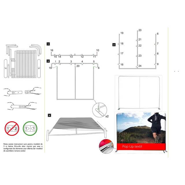 Pachet STANDARD, format din perete drept, desk oval cu personalizare pe material textil, si stand de brosuri pliabil