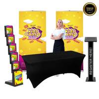 Pachet PREMIUM, din 2 buc roll banner ,masa pliabila cu husa  neagră , stand de brosuri si stand expunere tableta iluminat, JJ DISPLAYS