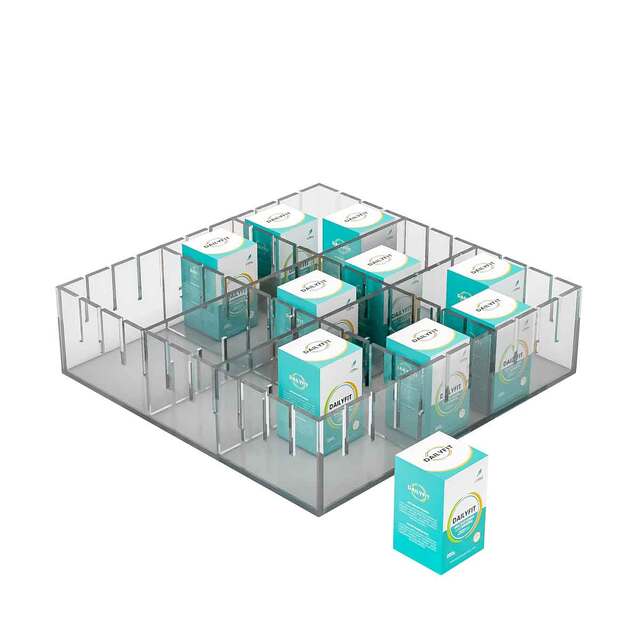 Cutie organizatoare cu separatori mobili, din plexiglas, format 200x200x50 mm, JJ DISPLAYS