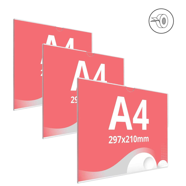 Insert tip U, din plexiglas transparent A4 (210 x 297 mm), Landscape, 3buc/set, JJ DISPLAYS