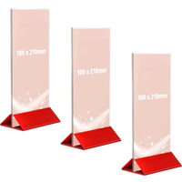 Suport meniu tip T, transparent, cu bază din plexiglas roșu, format 100x210mm, 3buc/set, JJ DISPLAYS