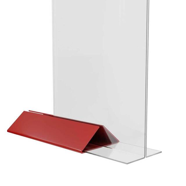 Suport meniu tip T, transparent, cu bază din plexiglas roșu, format A5(148x210mm), Landscape, 2buc/set, JJ DISPLAYS
