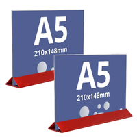 Suport meniu tip T, transparent, cu bază din plexiglas roșu, format A5(148x210mm), Landscape, 2buc/set, JJ DISPLAYS