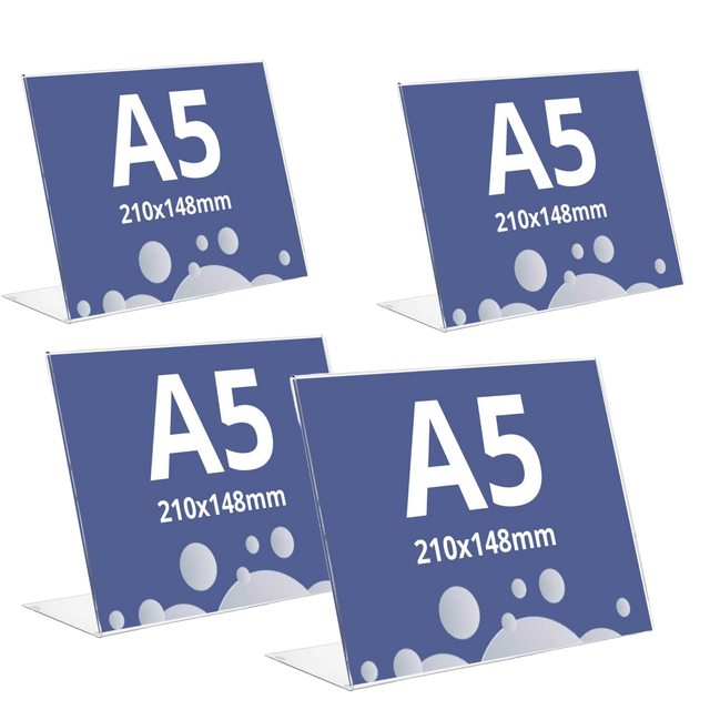 Suport meniu din plexiglas, tip L, format A5 (148x210mm), Landscape, 4buc/set, JJ DISPLAYS