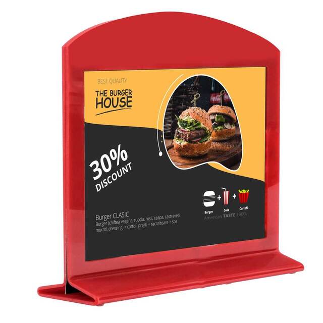 Display Menu Holder din plexiglas roșu A5 (148 x 210 mm), Landscape, 4buc/set JJ DISPLAYS