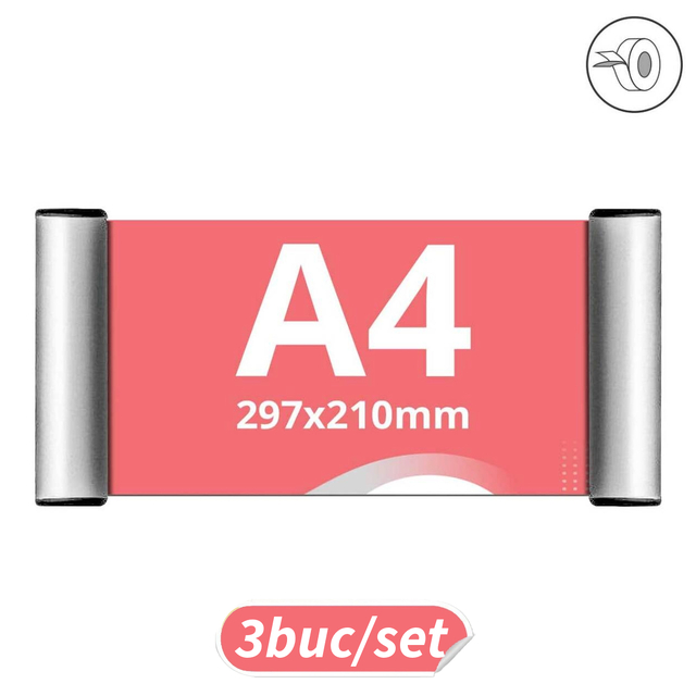 Indicator Ușă, format A4 (210 x 297 mm), profil click aluminiu, 3buc/set, JJ DISPLAYS