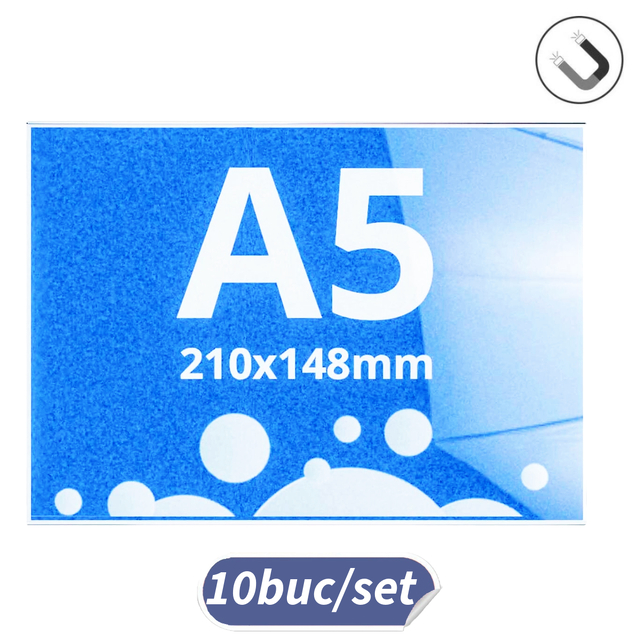 Insert transparent tip C, cu bandă magnetica, A5 (148x210mm), Landscape, 10buc/set, JJ DISPLAYS