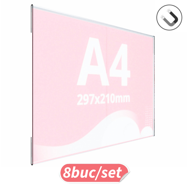 Insert transparent tip C, cu bandă magnetica, A4(210x297mm), landscape, 8buc/set, JJ DISPLAYS