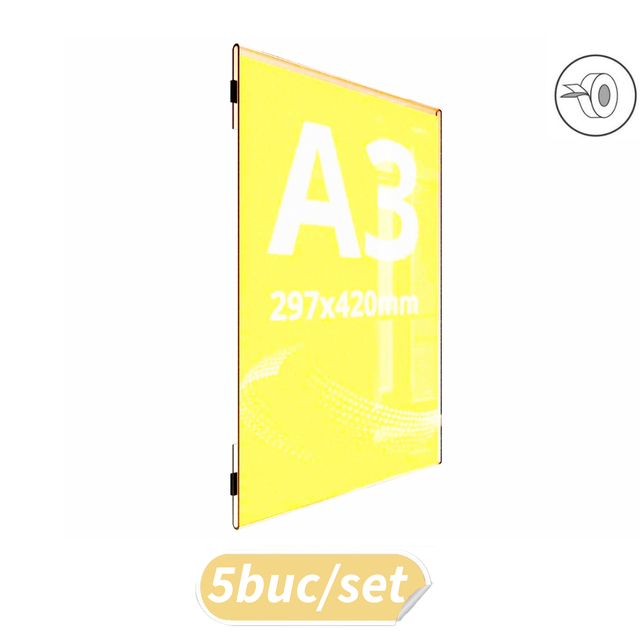 Insert transparent tip C , cu bandă dublu adezivă transparentă, A3(297x420mm), Portret, 5buc/set, JJ DISPLAYS