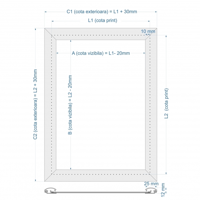 Ramă click 25, Poster Frame, cu colțuri drepte A3(297 x 420 mm), 2buc/set, JJ DISPLAYS