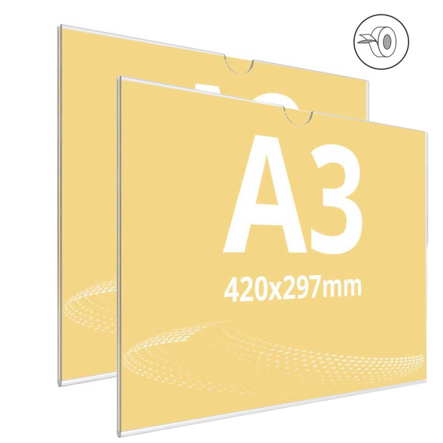 Insert tip U, din plexiglas transparent A3 (297 x 420 mm), Landscape, 2buc/set, JJ DISPLAYS