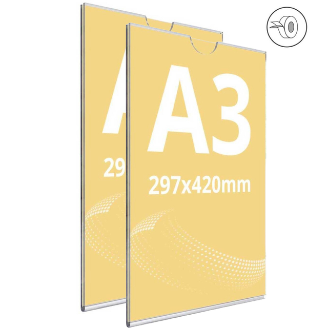 Insert tip U, din plexiglas transparent A3(297 x 420 mm), Portrait, 2buc/set, JJ DISPLAYS