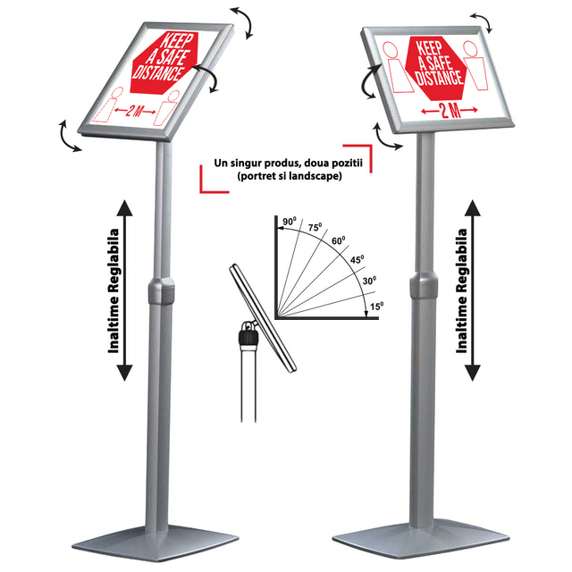 Menuboard / Panou indicator reglabil, cu ramă click, înclinată A4, JJ DISPLAYS, 210 x 297 mm