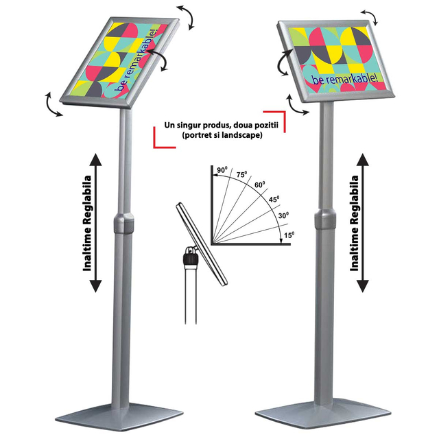 Menuboard / Panou indicator reglabil, cu ramă click, înclinată A4, JJ DISPLAYS, 210 x 297 mm