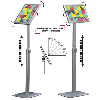 Menuboard / Panou indicator reglabil, cu ramă click, înclinată A4, JJ DISPLAYS, 210 x 297 mm