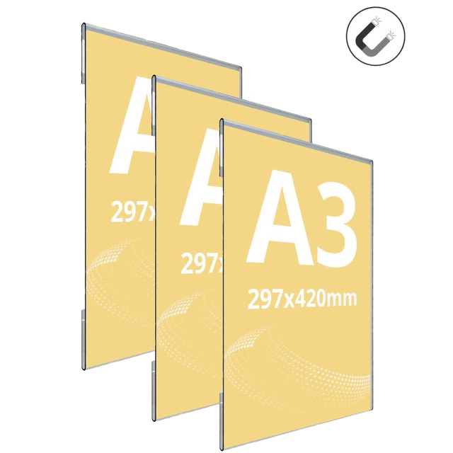 Insert transparent tip C cu bandă magnetica, format A3 (297x420mm), Portret, 3buc/set, JJ DISPLAYS