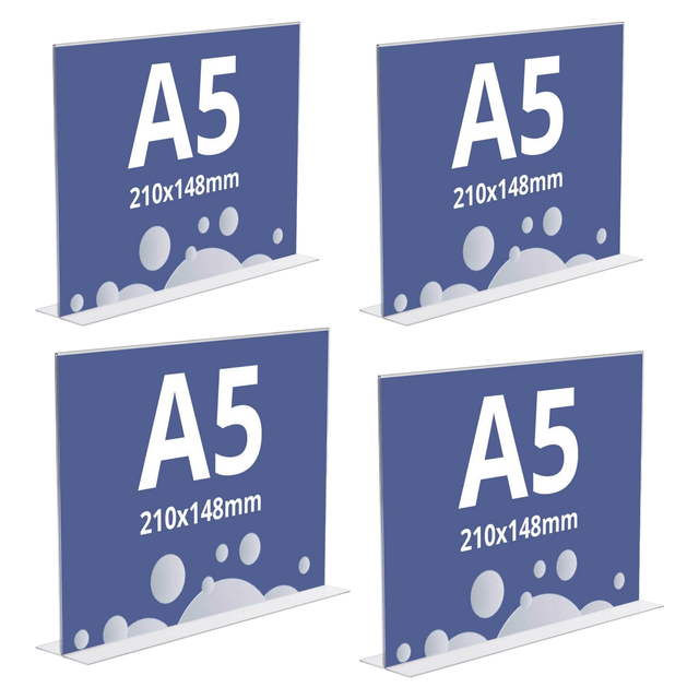 Suport meniu din plexiglas, tip T, format A5 (148x210mm), Landscape, 4buc/set, JJ DISPLAYS