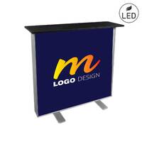 Masa tip stand personalizata , pentru expozitii, targuri, sampling, iluminata LED, dubla fata