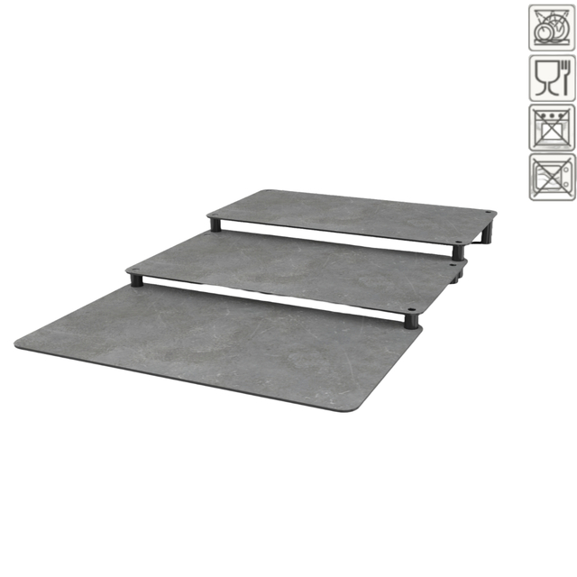 Suport expunere pe 3 trepte, imitatie piatra, pentru prezentarea mâncărurilor și produselor de patiserie, 800x500x62mm