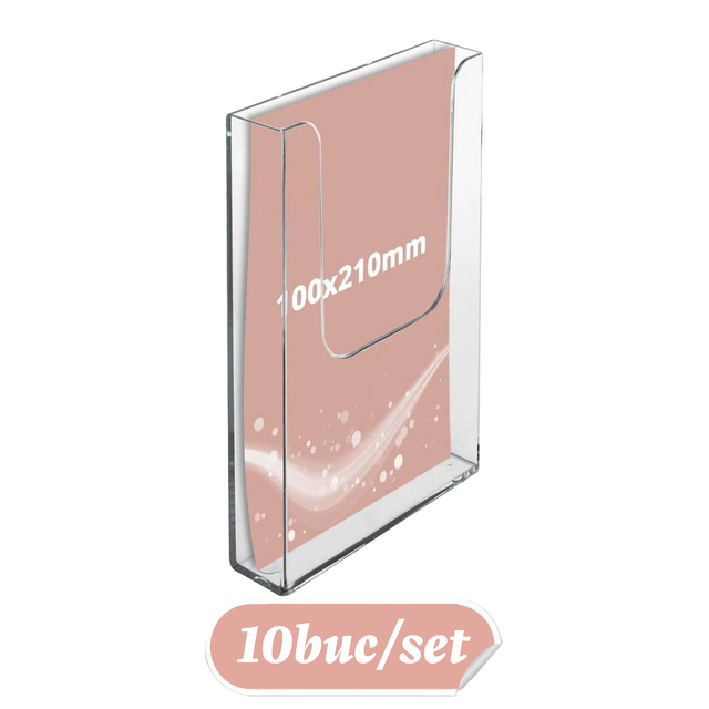 Suport pentru pliante de perete, format 1/3A4 (100 x 210mm), Set 10/buc, JJ DISPLAYS