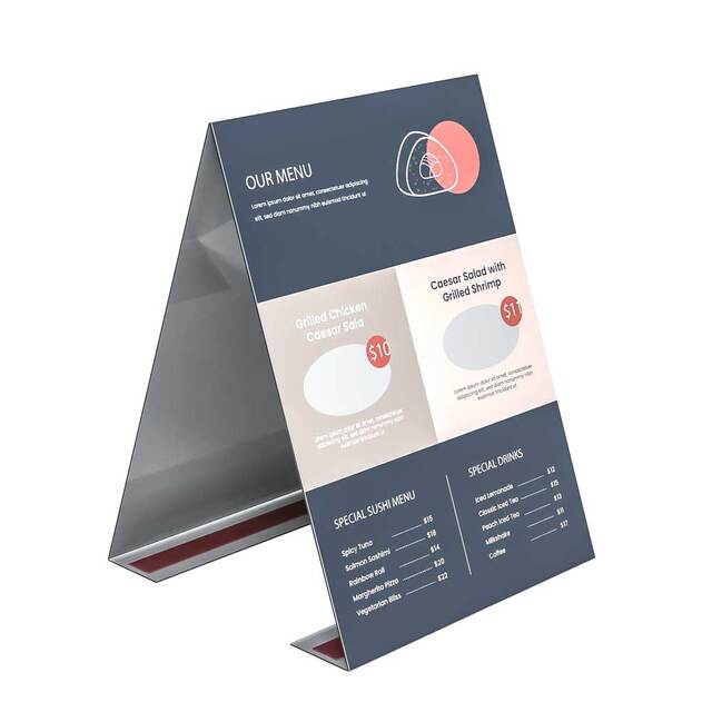 Suport meniu TIP A cu personalizare inclusa, dubla fata, A4(210 x 297mm), Portrait, JJ Displays