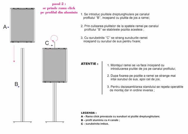 Panou Informativ, ramă click și picior aluminiu, simplă față, dimensiuni la cerere, JJ DISPLAYS