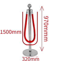 Stalp delimitare tip ROYAL, culoare cromata,  cu franghie de 1.5 m, culoare roșie