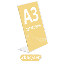 Suport meniu din plexiglas, tip L, format A3 (297x420mm), Portrait, 3buc/set, JJDISPLAYS