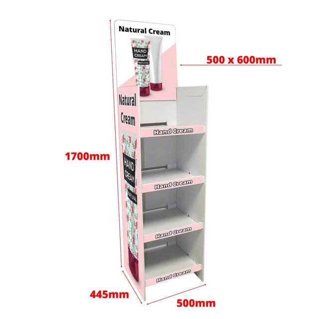 Stand de podea pentru expunere produse, din Carton, 500x445x1700 mm, cu 4 polițe, personalizata 