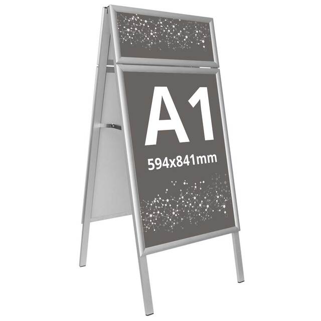 People Stopper Double Frame, A board din profil aluminiu click 25mm cu colt la 45 grade A1(594 x 841 mm), JJ DISPLAYS