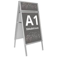 People Stopper Double Frame, A board din profil aluminiu click  25mm cu colt la 45 grade A1, JJ DISPLAYS, 594 x 841 mm